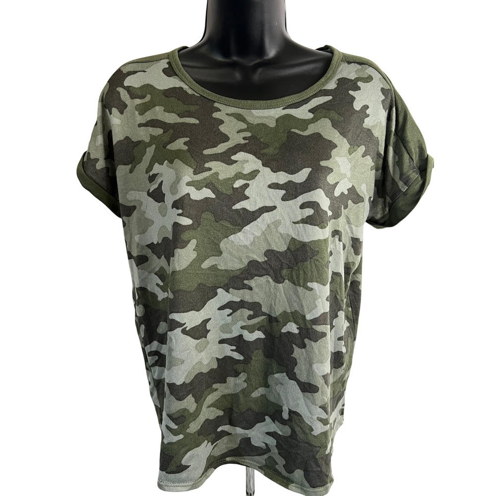 Lucky Brand Womens Camouflage Print Tβ Shirt Cuffed Short Sleeve Green Size L G